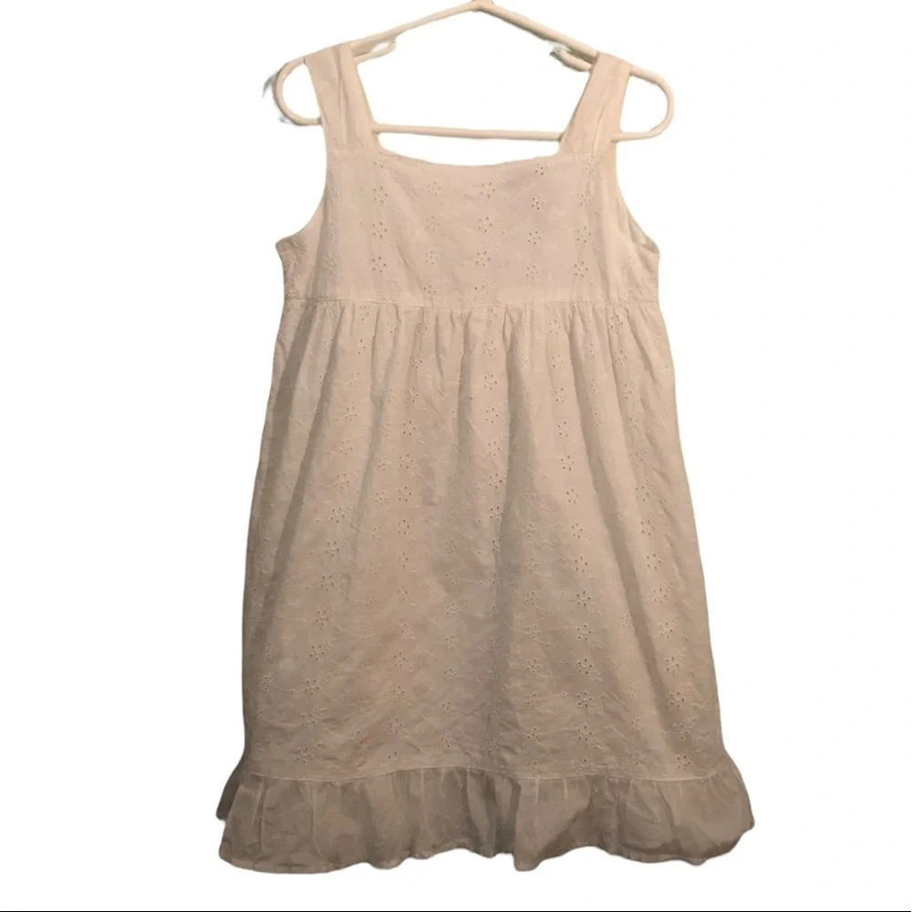 OSHKOSH Genuine Kids Sz 5 Girl's White 100% Cotton Eyelet Ruffle Hem Sundress
